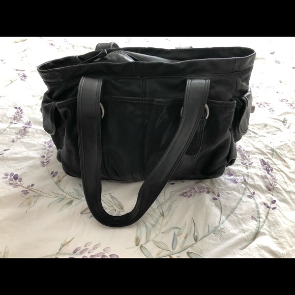 Black leather handbag